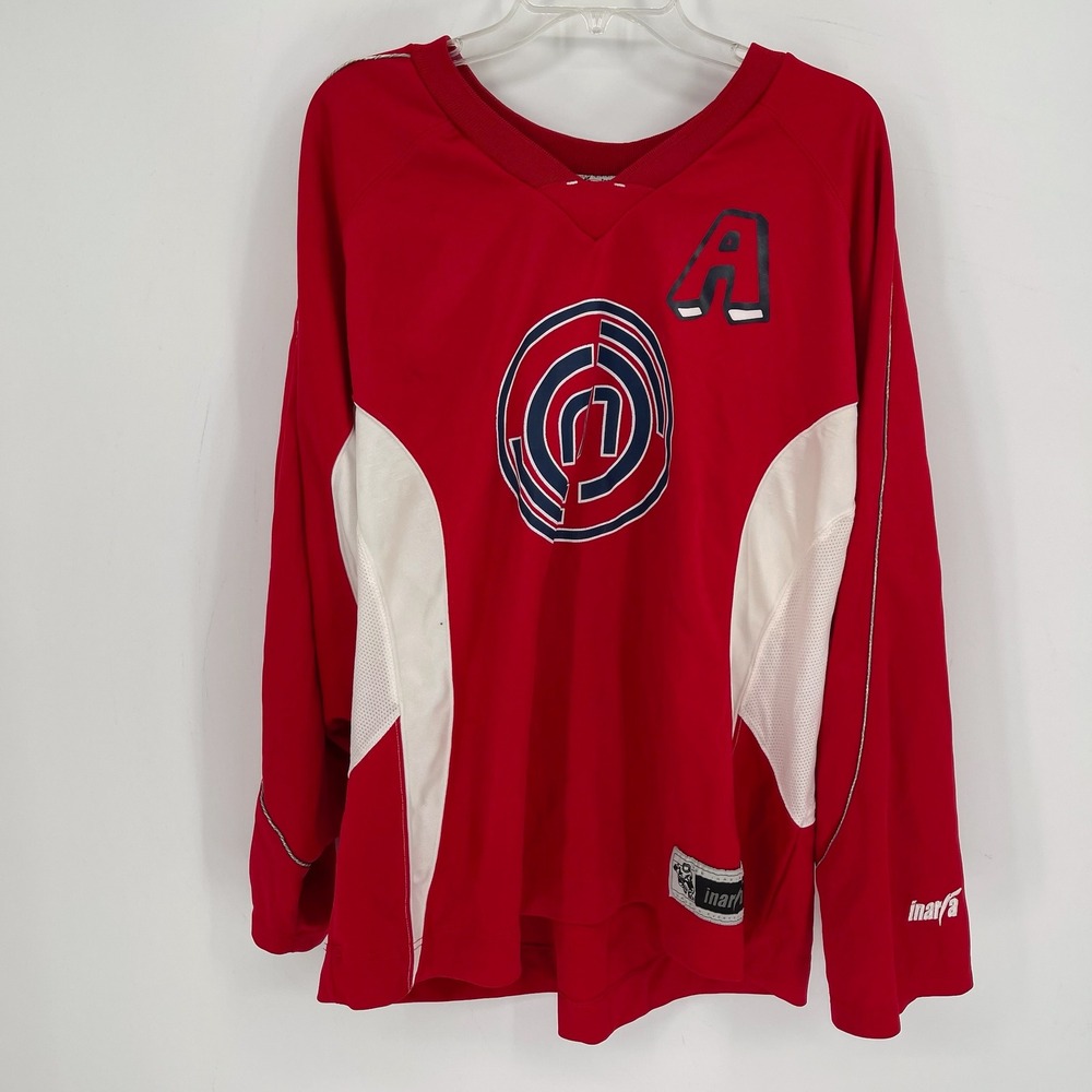 Inaria Men's Red Aroogas HockeyMonkey #2 Graphic Hockey Jersey Shirt Top Size XL